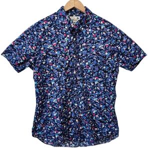 Bonobos Button Front Shirt Mens Large Tailored Fit 100% Cotton Blue Floral Print